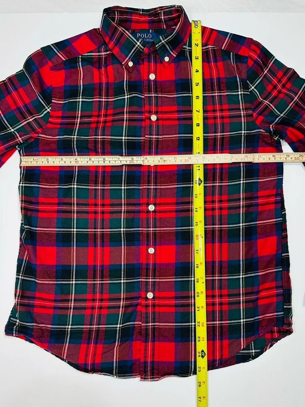 POLO RALPH LAUREN PLAID BUTTON DOWN SHIRT YOUTH LG 14-16 RED GREEN TARTAN PREPPY